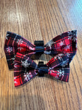 Dog Bow Tie. Red Plaid with Snowflakes.