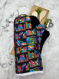 Oven Mitts. Books. Neon Bookshelf.