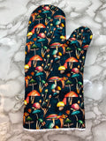 Oven mitts. Food. Mushrooms
