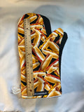 Oven Mitts. Food. Hotdogs.