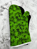 Oven mitts. Flowers. Cannabis