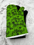 Oven mitts. Flowers. Cannabis