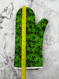 Oven mitts. Flowers. Cannabis