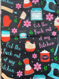 Oven mitts. Flowers. Swear. Get the Fuck out of my Kitchen.