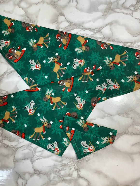 Dog bandana. Christmas. Green winter animals. Small, medium, large, fits on the collar!