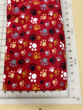 Paws Dog bandanas. Red with brown/grey/white paws. Small, medium, large, fits ON the collar!