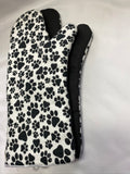 Oven mitts. Animals. Paw print on white