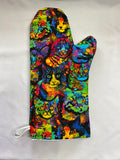 Oven mitts. Animals. Cat. Neon cat faces