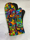 Oven mitts. Animals. Cat. Neon cat faces