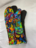 Oven mitts. Animals. Cat. Neon cat faces