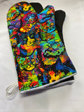 Oven mitts. Animals. Cat. Neon cat faces