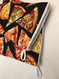 Oven mitts. Food. Pizza
