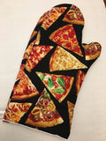 Oven mitts. Food. Pizza