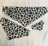 Paws Dog bandanas! White with black paws. Small, medium and large. It fits ON the collar!