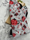 Oven Mitts. Food. Teapot and bags.