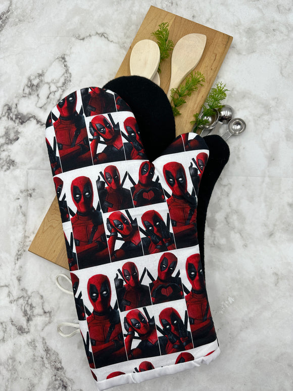 Oven Mitts. Pop culture. Deadpool faces.