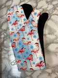 Oven Mitts. Christmas. Flamingoes in Santa Hats.