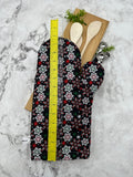Oven Mitts. Winter. Snowflakes on black.