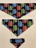 Pop Culture Dog bandanas. Star Wars light sabers. Small, medium, large, fits ON the collar!