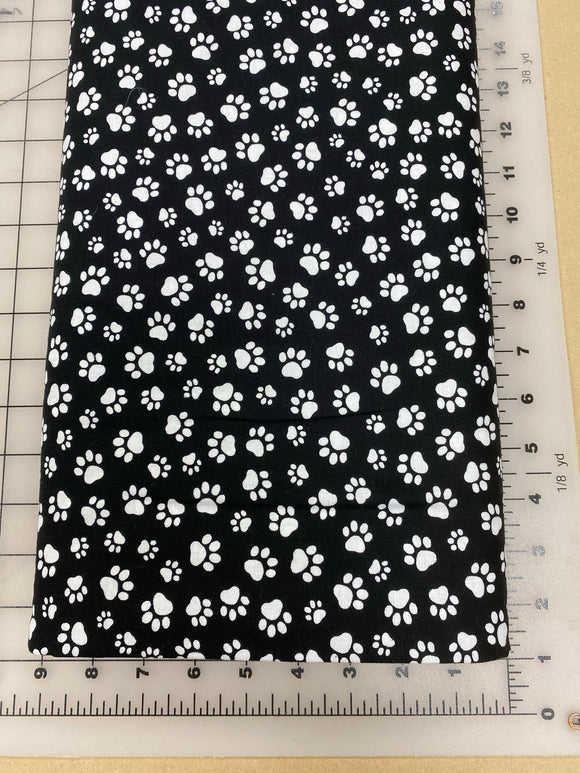 Paws Dog bandanas. Black with white paws. Small, medium, large, fits ON the collar!