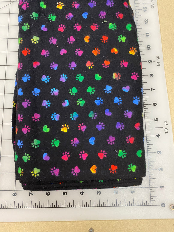 Paws Dog bandanas. Black with multi coloured paws and hearts . Small, medium, large, fits ON the collar!