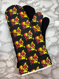 Oven mitts. Pop Culture. Pikachu and Deadpool.