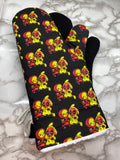 Oven mitts. Pop Culture. Pikachu and Deadpool.
