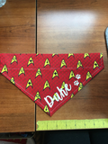 Paws Dog bandanas. Red with brown/grey/white paws. Small, medium, large, fits ON the collar!