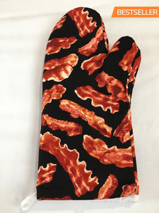Oven mitts. Food. Bacon!